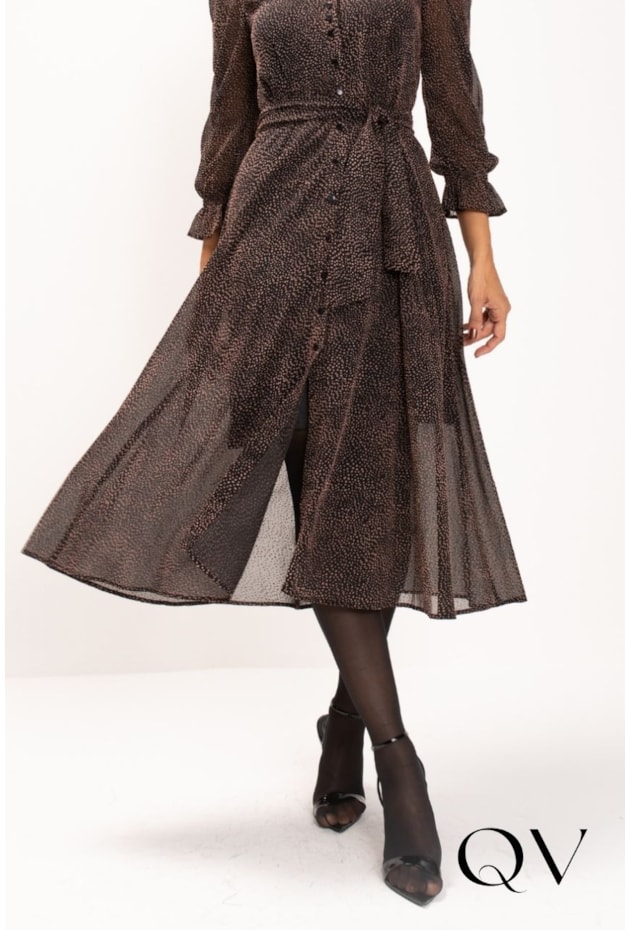 VESTIDO MIDI EM SILKY PRINT CHIFFON PRETO - LEKAZIS