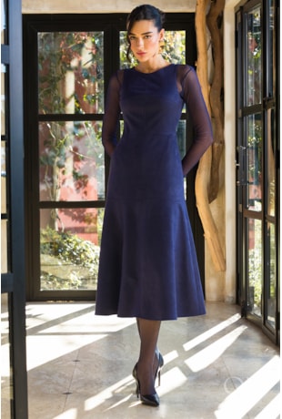 VESTIDO MIDI EM SUEDE AZUL MARINHO - TLIC RIO