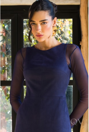 VESTIDO MIDI EM SUEDE AZUL MARINHO - TLIC RIO