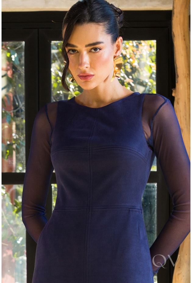 VESTIDO MIDI EM SUEDE AZUL MARINHO - TLIC RIO