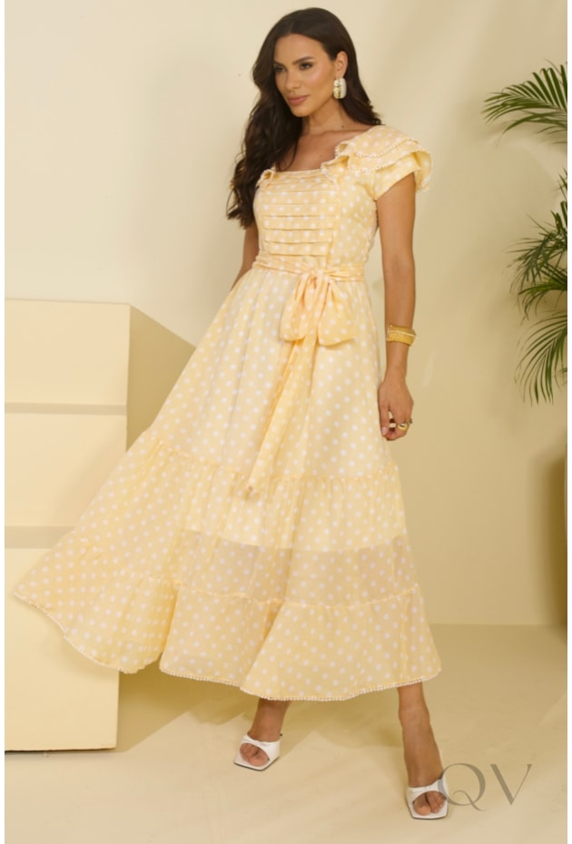 VESTIDO MIDI EM TOQUE DE SEDA AMARELO - JANY PIM