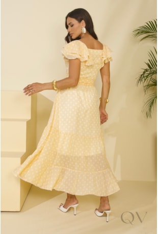 VESTIDO MIDI EM TOQUE DE SEDA AMARELO - JANY PIM