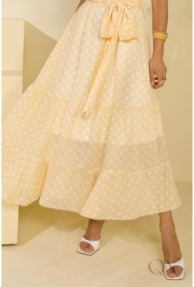 VESTIDO MIDI EM TOQUE DE SEDA AMARELO - JANY PIM