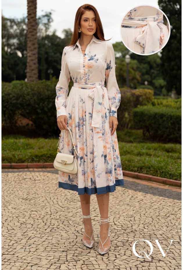 VESTIDO MIDI EM TOQUE DE SEDA FLORAL - JANY PIM