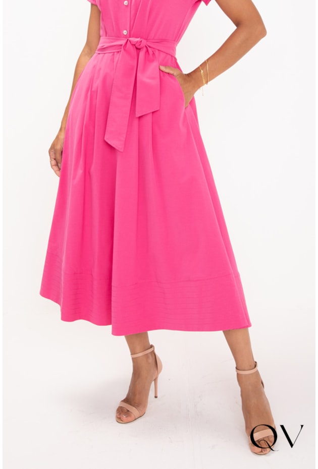 VESTIDO MIDI EM TRICOLINE DE PREGAS PINK - LEKAZIS