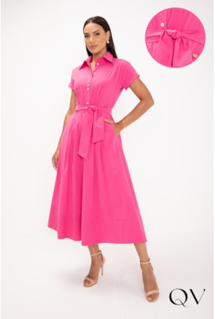 VESTIDO MIDI EM TRICOLINE DE PREGAS PINK - LEKAZIS VESTIDO MIDI EM TRICOLINE DE PREGAS PINK - LEKAZIS