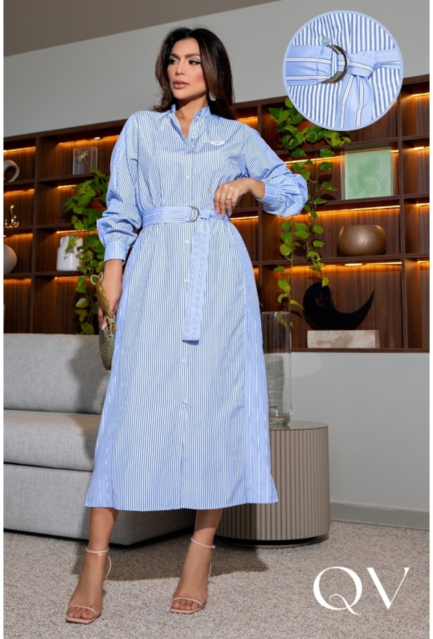 VESTIDO MIDI EM TRICOLINE FIO TINTO LISTRADA - LUZIA FAZZOLLI VESTIDO MIDI EM TRICOLINE FIO TINTO LISTRADA - LUZIA FAZZOLLI