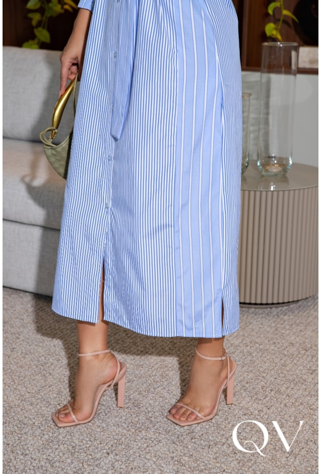 VESTIDO MIDI EM TRICOLINE FIO TINTO LISTRADA - LUZIA FAZZOLLI VESTIDO MIDI EM TRICOLINE FIO TINTO LISTRADA - LUZIA FAZZOLLI