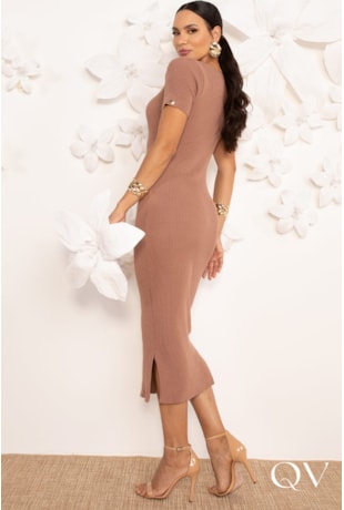 VESTIDO MIDI EM TRICOT NUDE - LEKAZIS