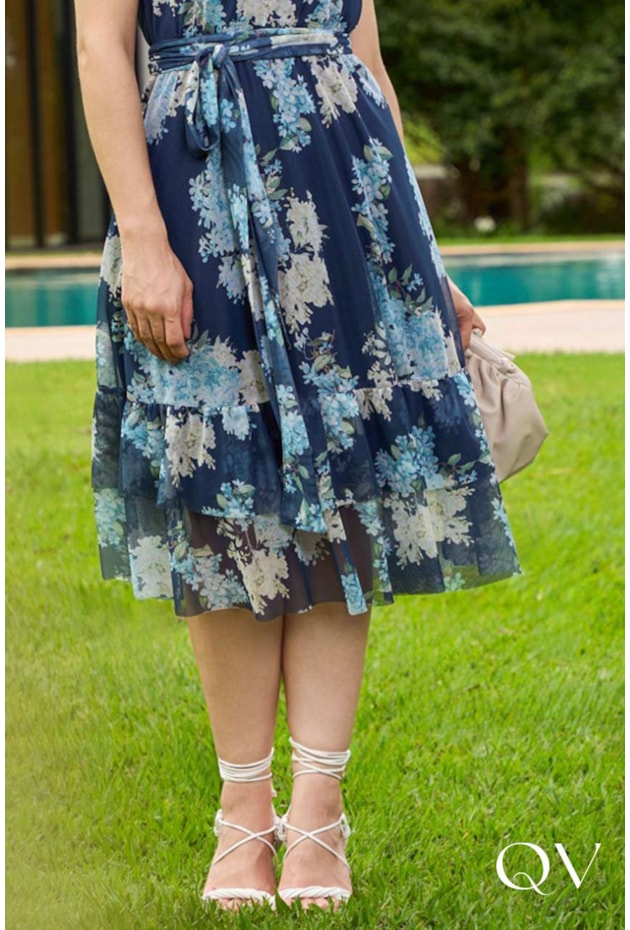 VESTIDO MIDI EM TULE ESTAMPA FLORAL AZUL - JANY PIM