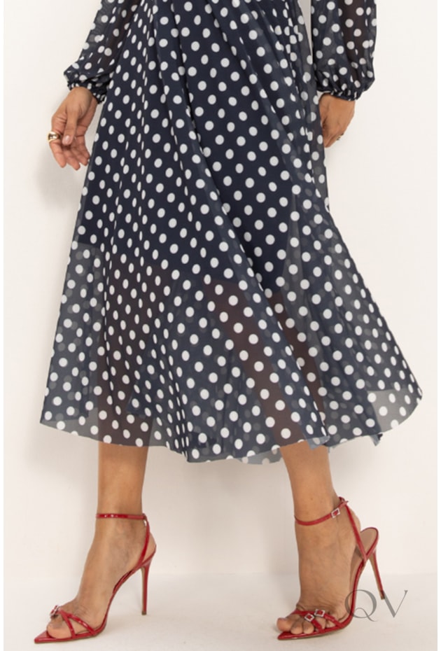 VESTIDO MIDI EM TULE POÁS MARINHO - LEKAZIS