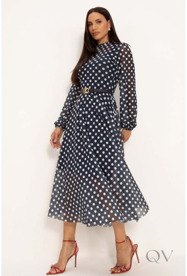 VESTIDO MIDI EM TULE POÁS MARINHO - LEKAZIS