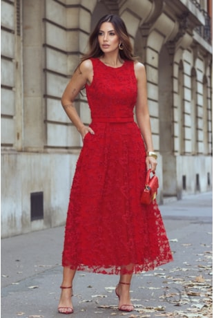 VESTIDO MIDI EM TULE VERMELHO - LUZIA FAZZOLLI