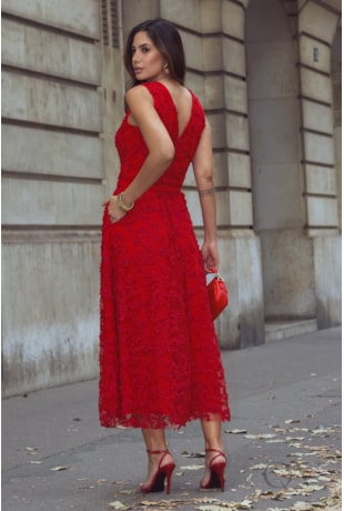 VESTIDO MIDI EM TULE VERMELHO - LUZIA FAZZOLLI