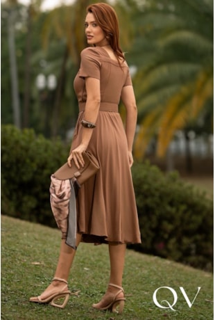 VESTIDO MIDI EM TWILL MARROM - JANY PIM