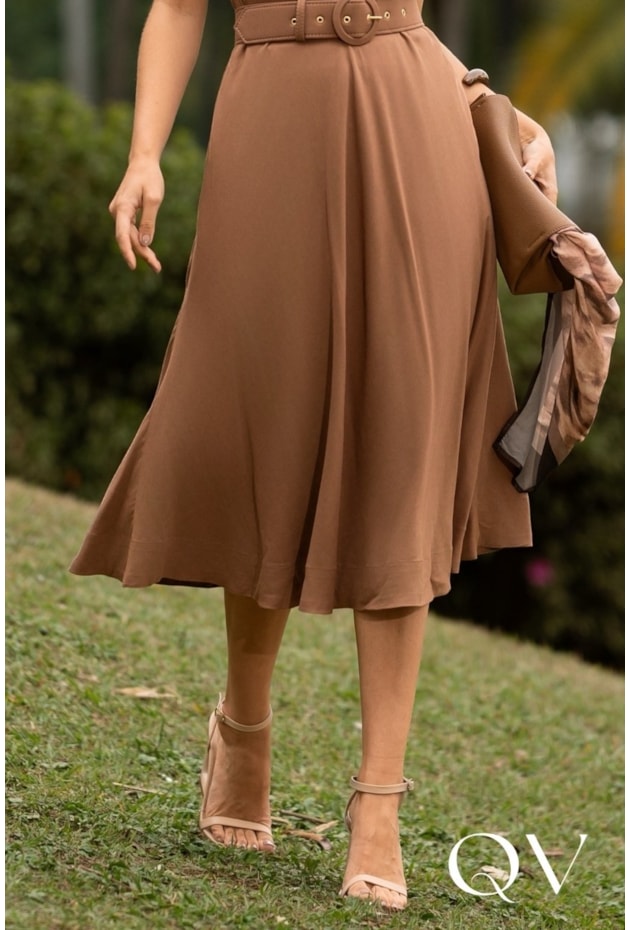 VESTIDO MIDI EM TWILL MARROM - JANY PIM