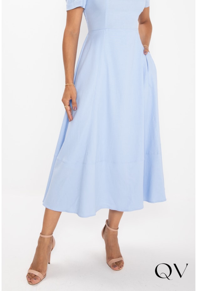 VESTIDO MIDI EM VISCOLINHO AZUL CÉU - LEKAZIS