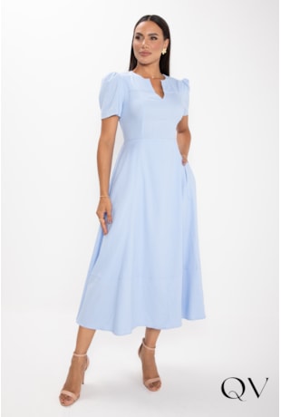 VESTIDO MIDI EM VISCOLINHO AZUL CÉU - LEKAZIS VESTIDO MIDI EM VISCOLINHO AZUL CÉU - LEKAZIS