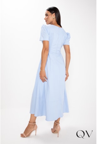 VESTIDO MIDI EM VISCOLINHO AZUL CÉU - LEKAZIS VESTIDO MIDI EM VISCOLINHO AZUL CÉU - LEKAZIS