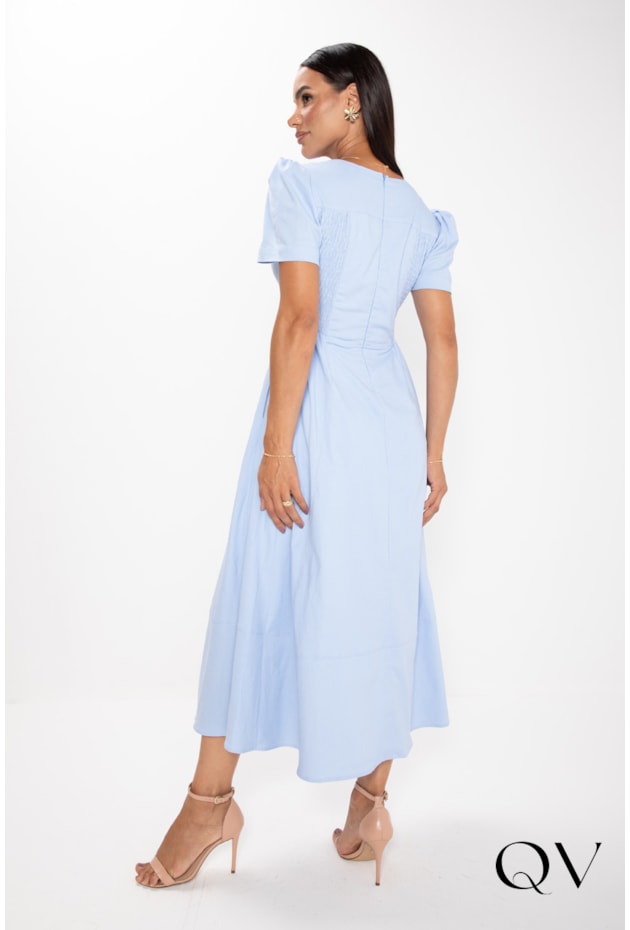 VESTIDO MIDI EM VISCOLINHO AZUL CÉU - LEKAZIS
