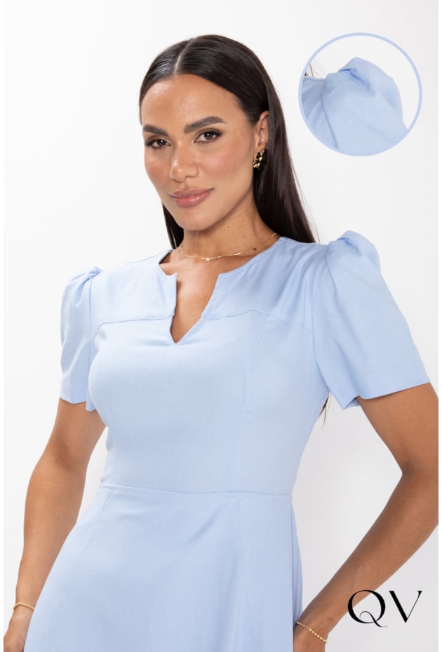 VESTIDO MIDI EM VISCOLINHO AZUL CÉU - LEKAZIS