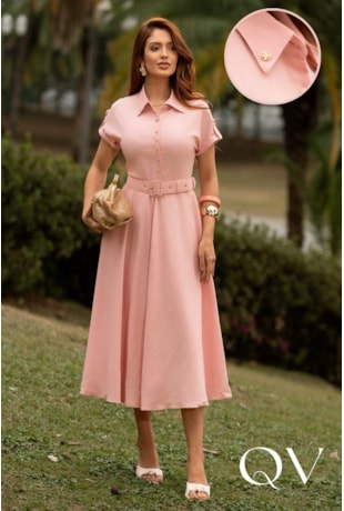 VESTIDO MIDI EM VISCOLINHO ROSA - JANY PIM