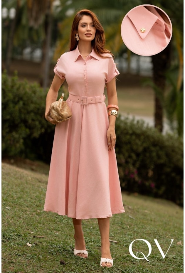 VESTIDO MIDI EM VISCOLINHO ROSA - JANY PIM