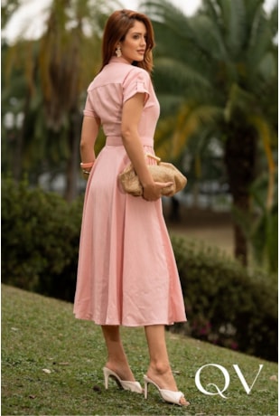 VESTIDO MIDI EM VISCOLINHO ROSA - JANY PIM