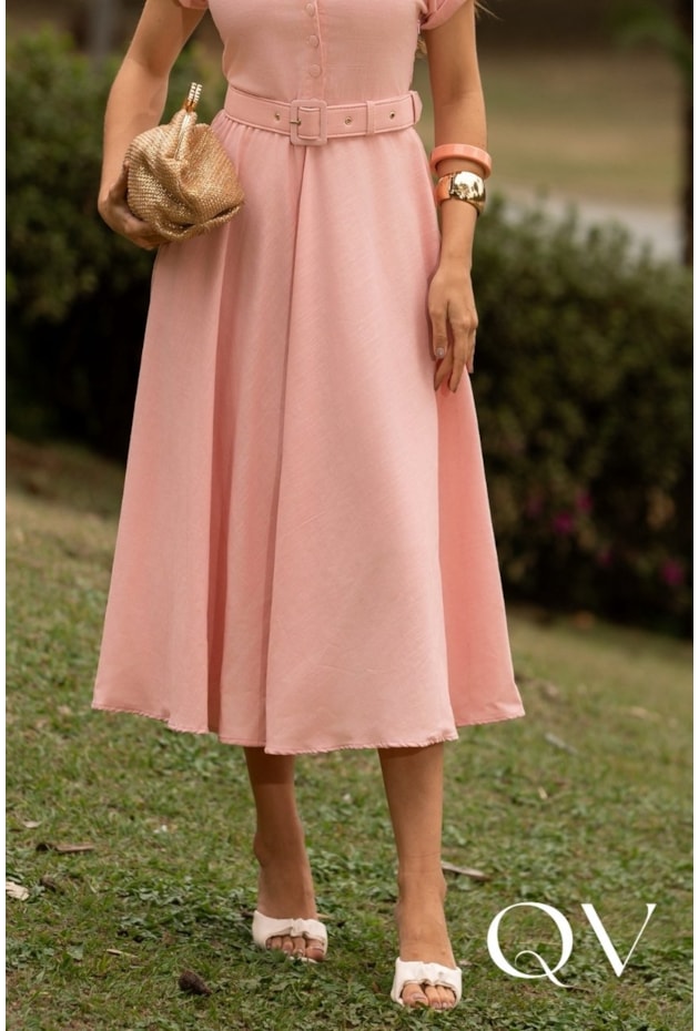 VESTIDO MIDI EM VISCOLINHO ROSA - JANY PIM