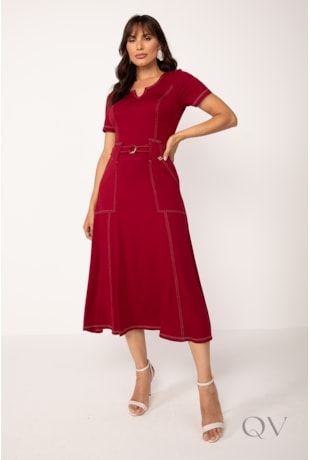 VESTIDO MIDI EM VISCOLYCRA BORDÔ - LEKAZIS