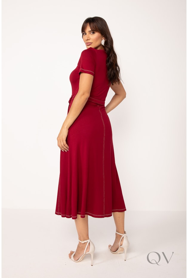 VESTIDO MIDI EM VISCOLYCRA BORDÔ - LEKAZIS