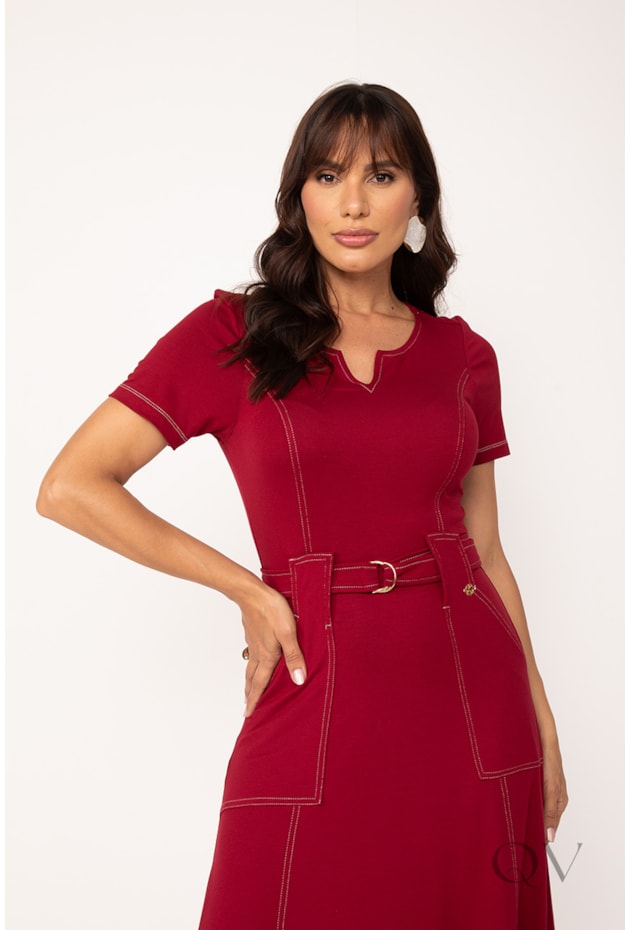 VESTIDO MIDI EM VISCOLYCRA BORDÔ - LEKAZIS