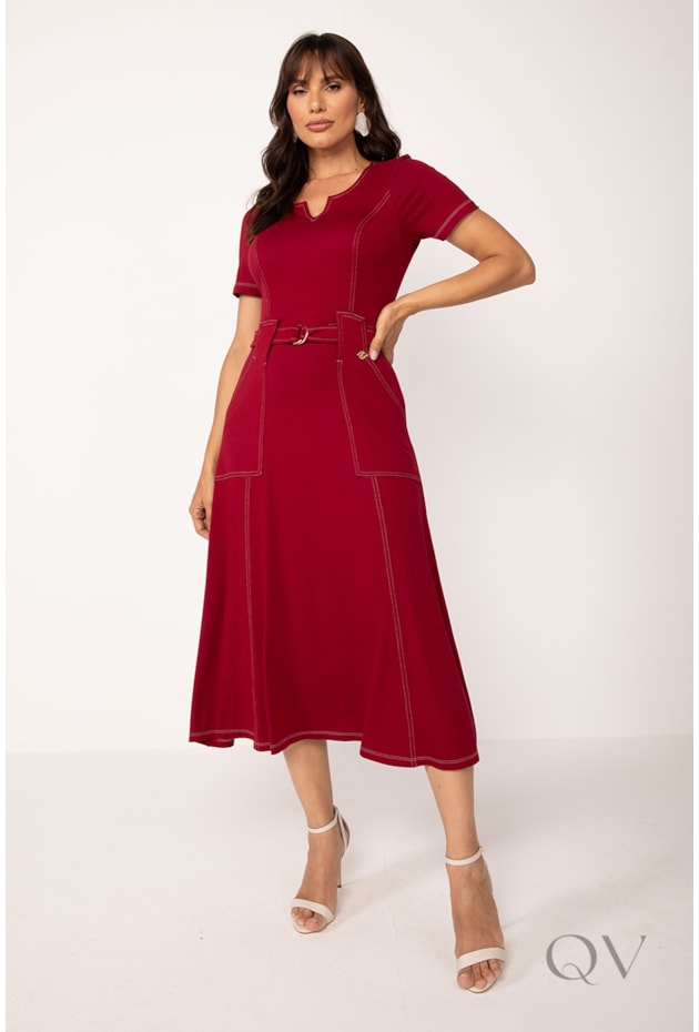 VESTIDO MIDI EM VISCOLYCRA BORDÔ - LEKAZIS
