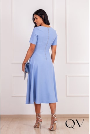 VESTIDO MIDI EM VISCOSE ALFAIATARIA AZUL - PURO SHARMY
