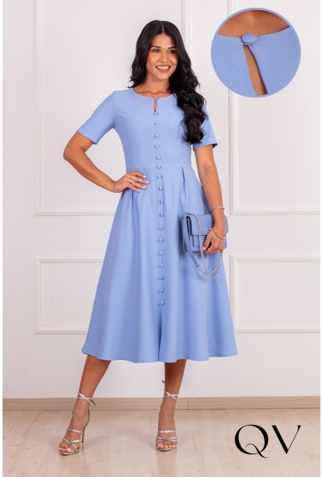 VESTIDO MIDI EM VISCOSE ALFAIATARIA AZUL - PURO SHARMY