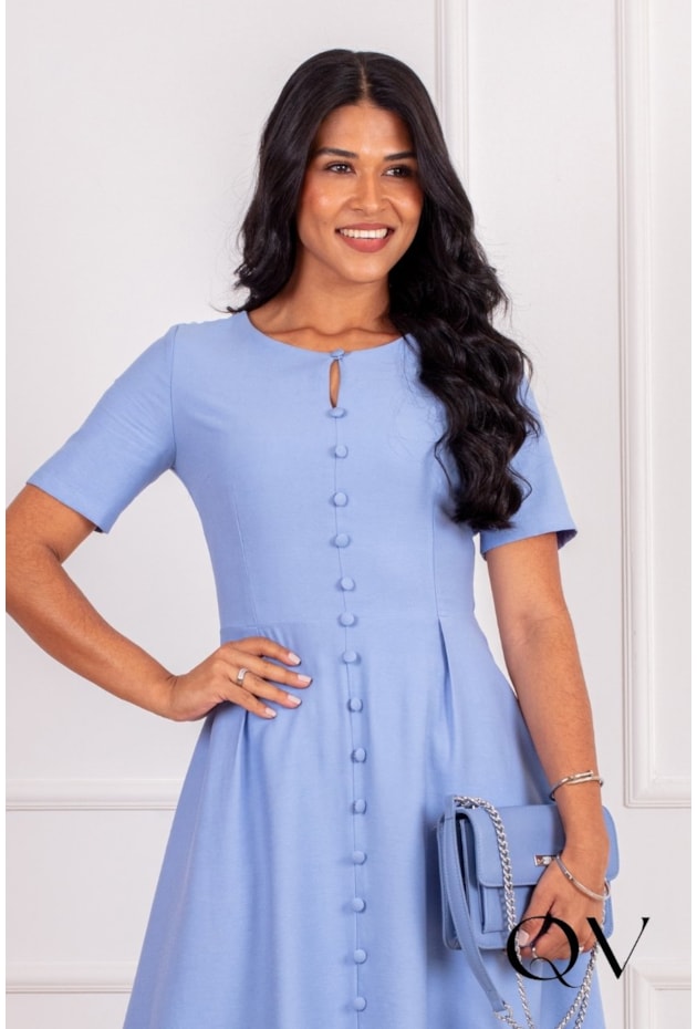 VESTIDO MIDI EM VISCOSE ALFAIATARIA AZUL - PURO SHARMY