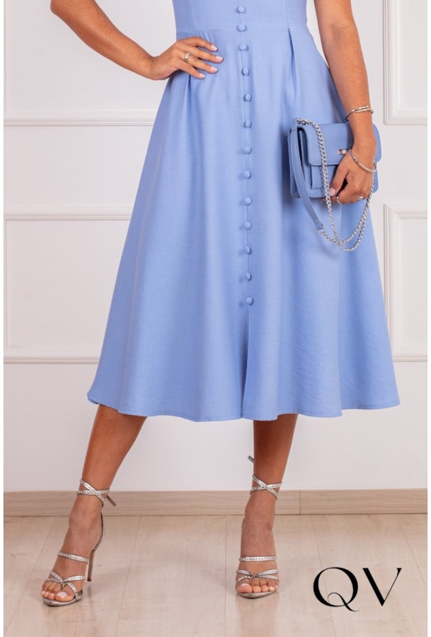 VESTIDO MIDI EM VISCOSE ALFAIATARIA AZUL - PURO SHARMY