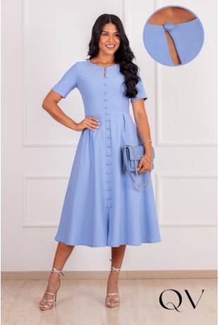 VESTIDO MIDI EM VISCOSE ALFAIATARIA AZUL - PURO SHARMY