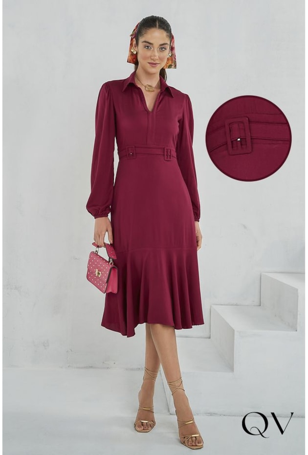 VESTIDO MIDI EM VISCOSE MARSALA - JANY PIM