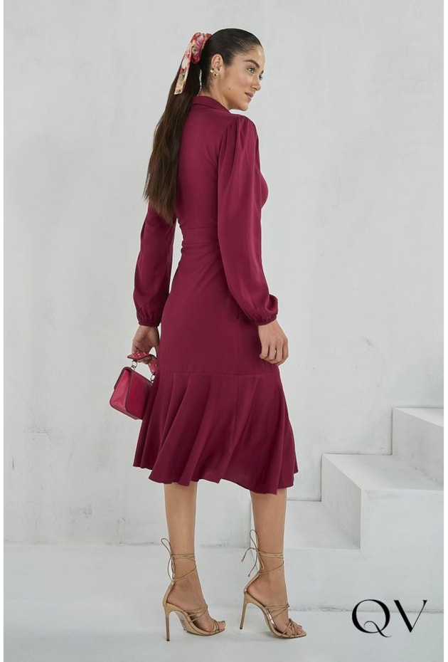 VESTIDO MIDI EM VISCOSE MARSALA - JANY PIM