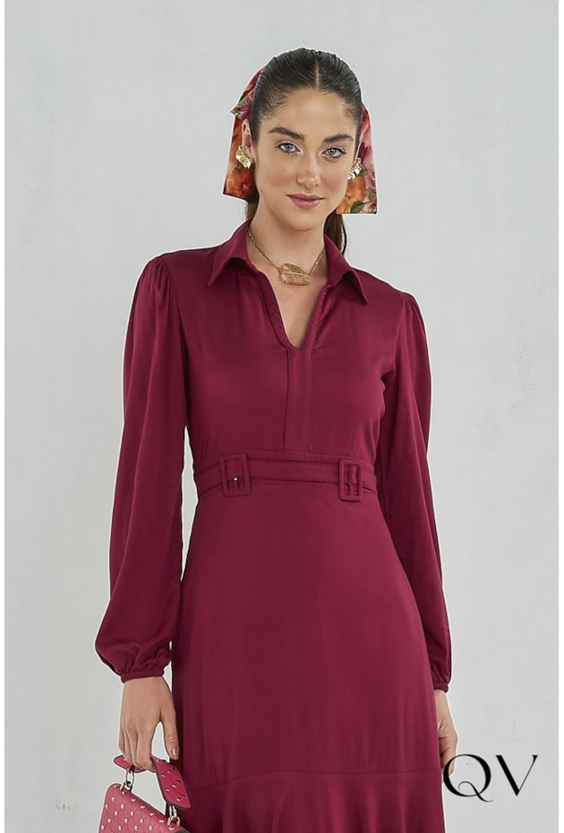 VESTIDO MIDI EM VISCOSE MARSALA - JANY PIM