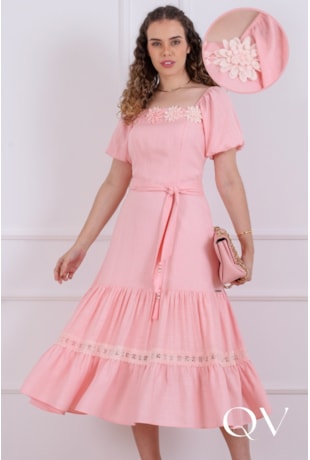 VESTIDO MIDI EM VISCOSE ROSA - PURO SHARMY