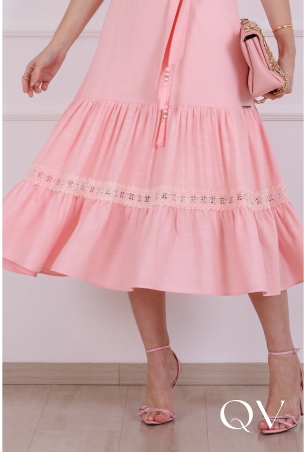 VESTIDO MIDI EM VISCOSE ROSA - PURO SHARMY