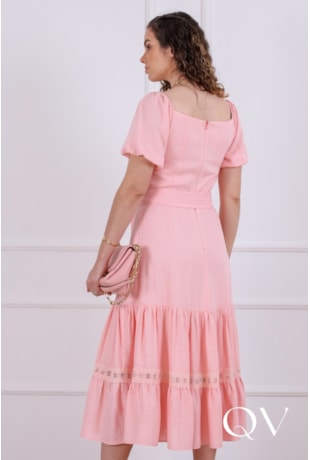 VESTIDO MIDI EM VISCOSE ROSA - PURO SHARMY