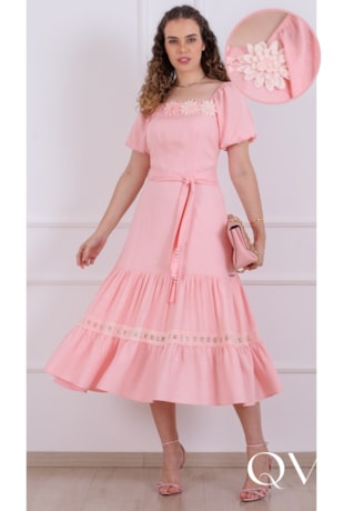 VESTIDO MIDI EM VISCOSE ROSA - PURO SHARMY