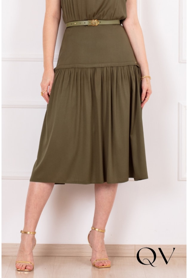 VESTIDO MIDI EM VISCOSE VERDE - PURO SHARMY