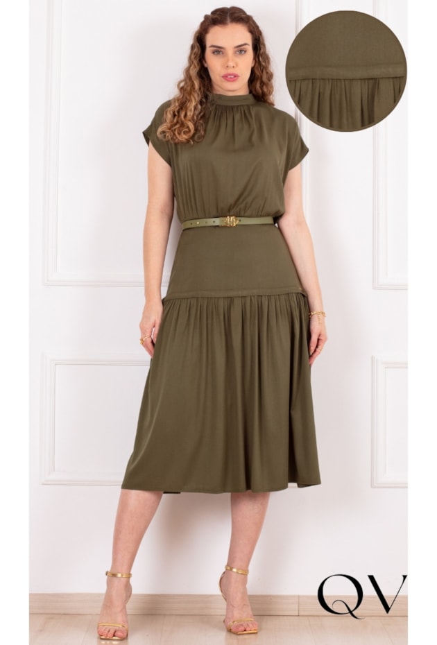 VESTIDO MIDI EM VISCOSE VERDE - PURO SHARMY VESTIDO MIDI EM VISCOSE VERDE - PURO SHARMY