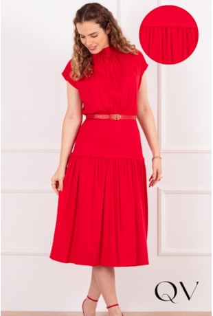 VESTIDO MIDI EM VISCOSE VERMELHO - PURO SHARMY