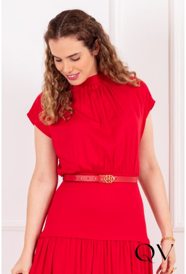 VESTIDO MIDI EM VISCOSE VERMELHO - PURO SHARMY