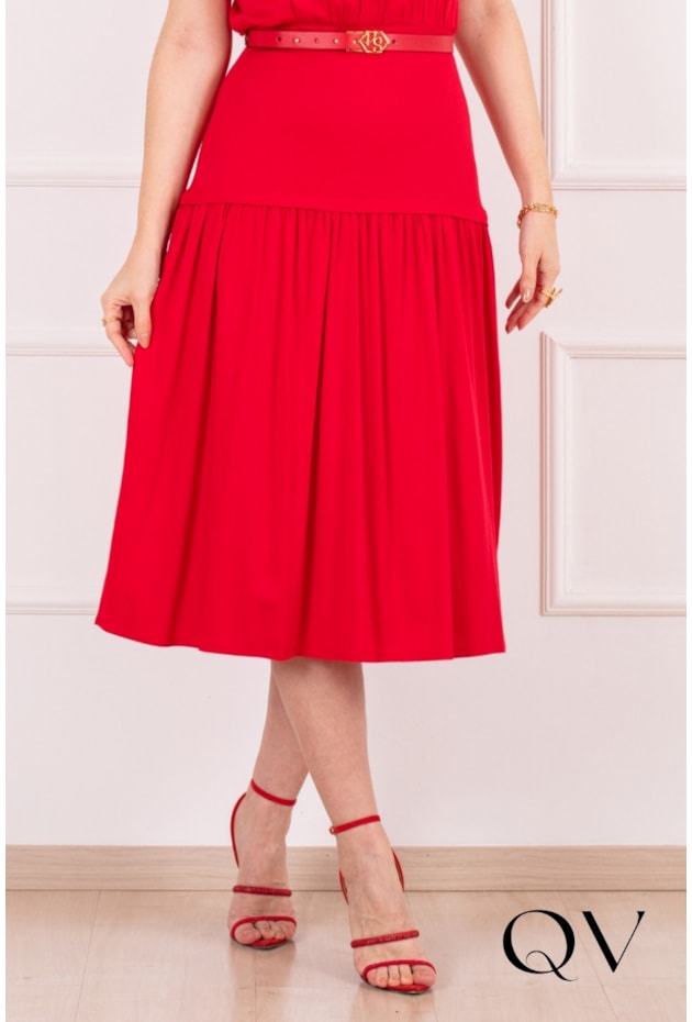 VESTIDO MIDI EM VISCOSE VERMELHO - PURO SHARMY